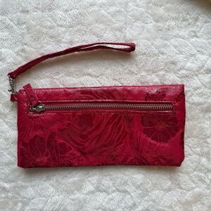 Dark pink/red clutch / wristlet, fold over and snap closure